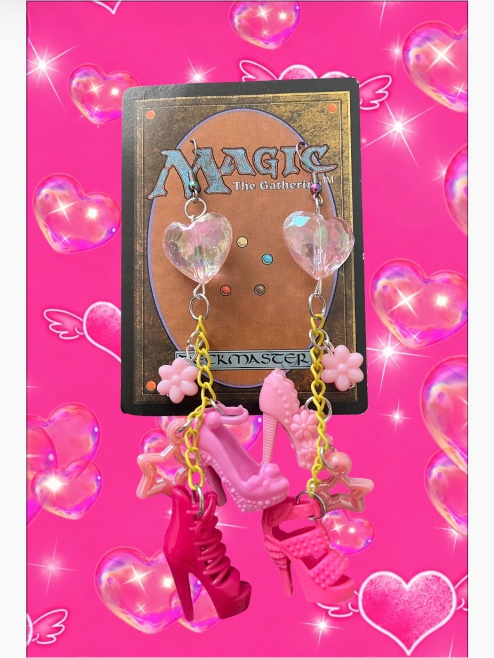 Handmade Pink Heart & Shoe Dangle Earrings - Kids Accessories